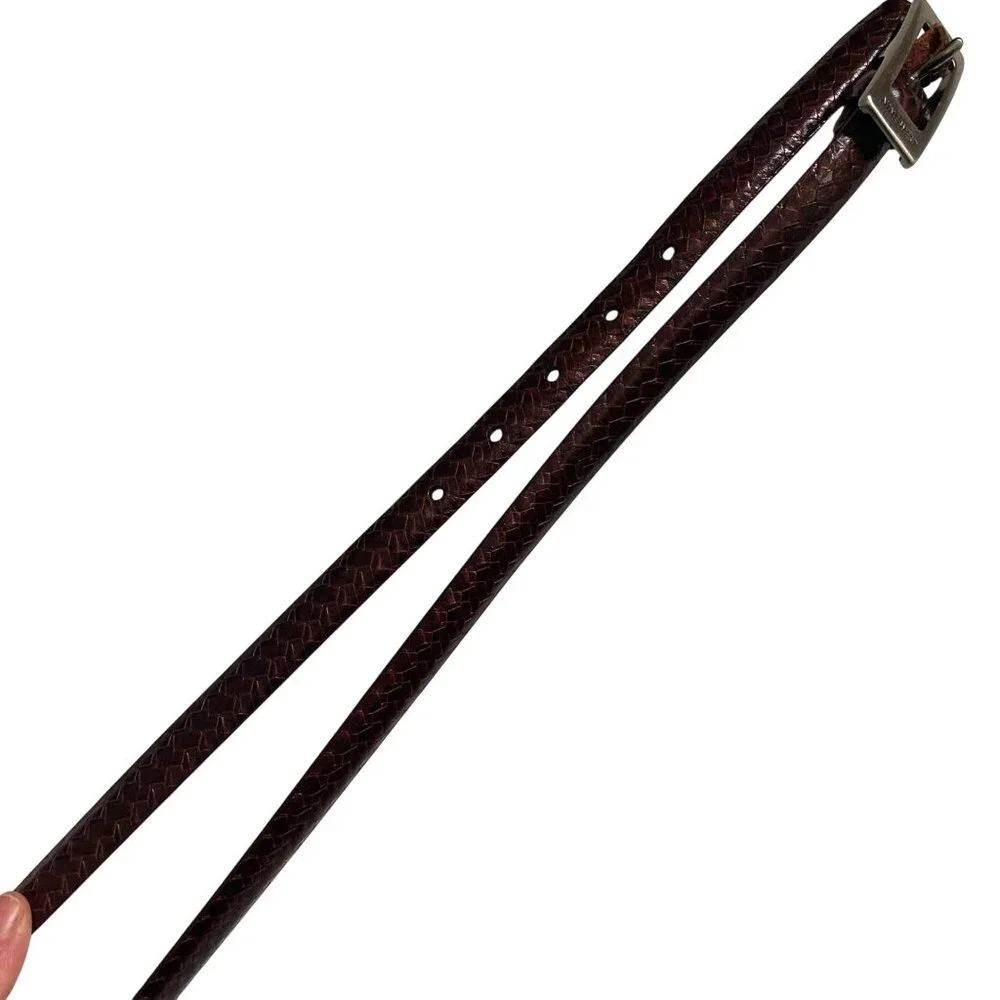 Vintage Nine West Brown Embossed Leather Skinny Belt Medium  Silver Tone Buckle